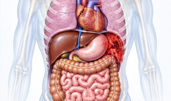 Medical illustration of internal organ injuries