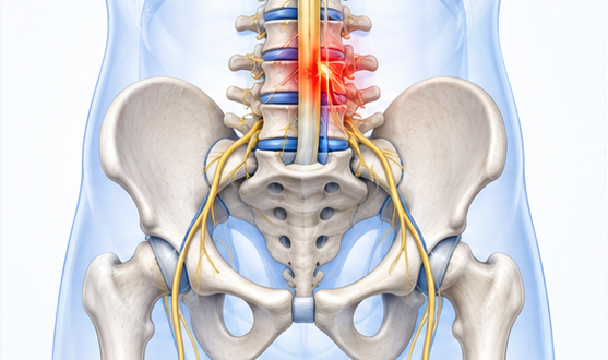 Medical illustration of a lumbar spinal cord injury