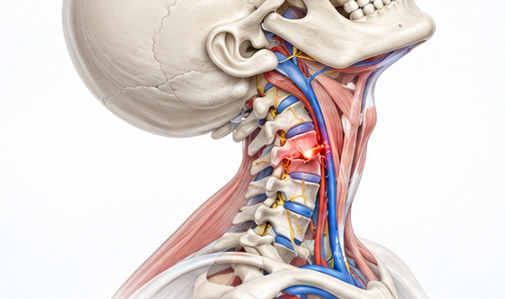 Medical illustration of a whiplash neck injury